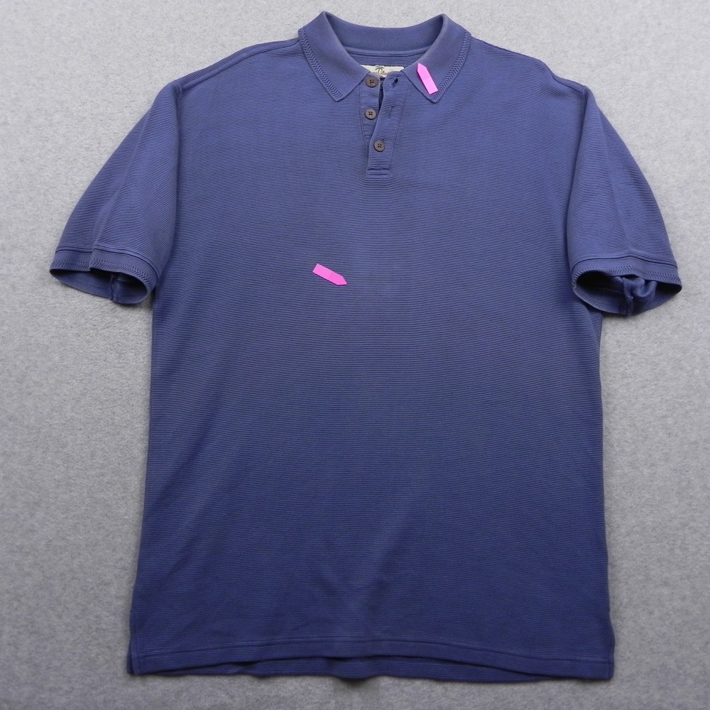 Tommy Bahama Polo Shirt Mens Medium Silk/Cotton Casual Ribbed Blue Short Sleeve